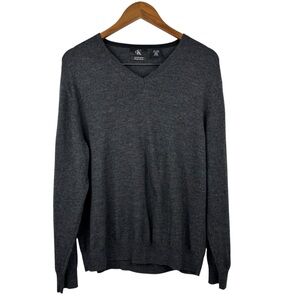 Calvin Klein Dark Grey Extra Fine 100% Merino Wool Long Sleeve V-Neck Sweater XL